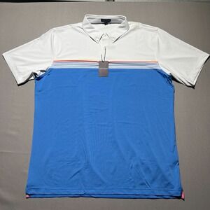 NWT‎ Peter Millar Crown Crafted Mens Blue & White Sunshine Polo Shirt Size XXL